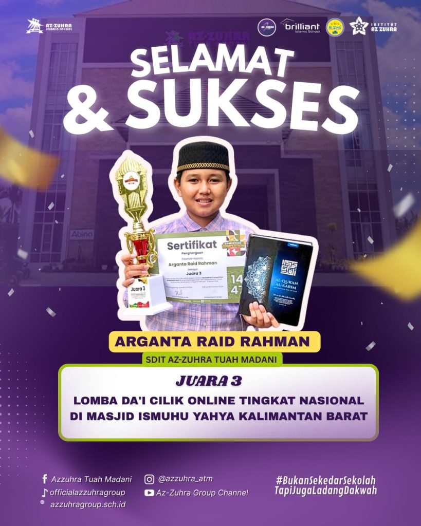 🟢 MasyaAllah! Siswa SDIT Az-Zuhra Tuah Madani Tembus Panggung Nasional, Raih Juara 3 Da’i Cilik Indonesia!