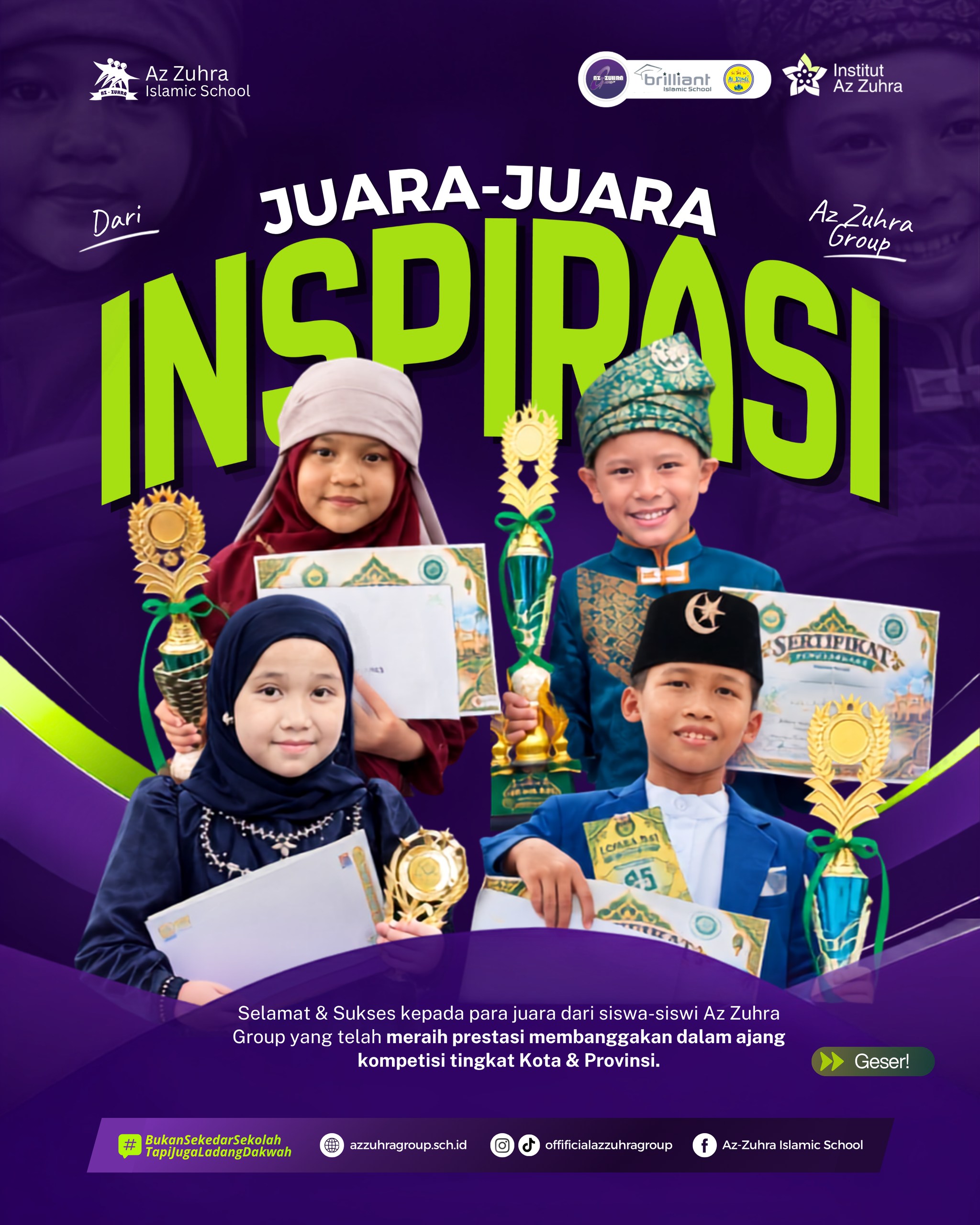 BANGGA!!! Siswa-Siswi Az Zuhra Group Sabet Juara Tingkat Kota Hingga Provinsi di Ajang Lomba Da’i & Budaya Melayu Riau