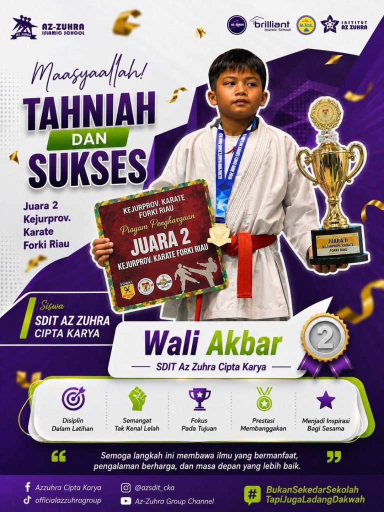 Bangga! Siswa SDIT Az Zuhra Cipta Karya Raih Juara 2 Kejurprov Karate FORKI Riau