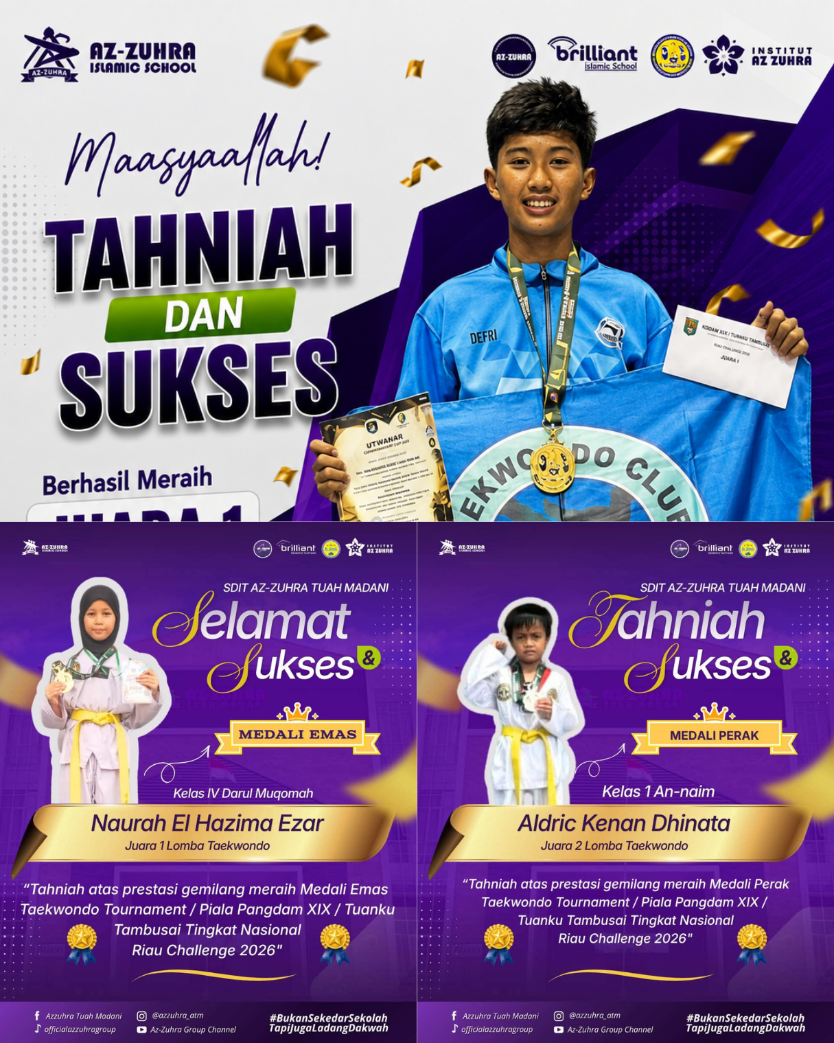 SISWA-SISWI AZ-ZUHRA TUAH MADANI HARUMKAN NAMA SEKOALAH, RAIH MEDALI DALAM KEJUARAAN TAEKWONDO