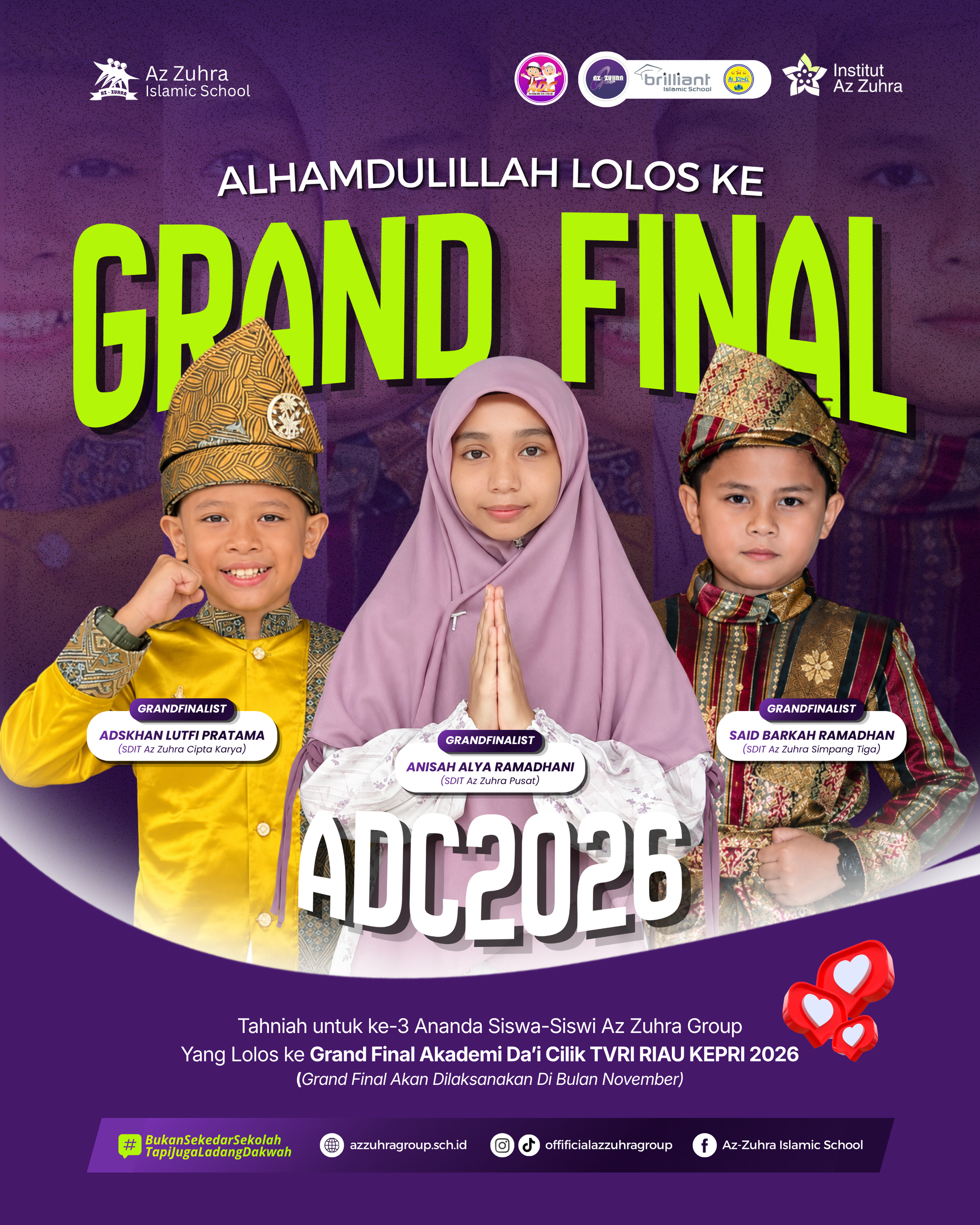 Tiga Siswa Az Zuhra Group Lolos ke Grand Final Akademi Da’i Cilik TVRI Riau–Kepri 2026
